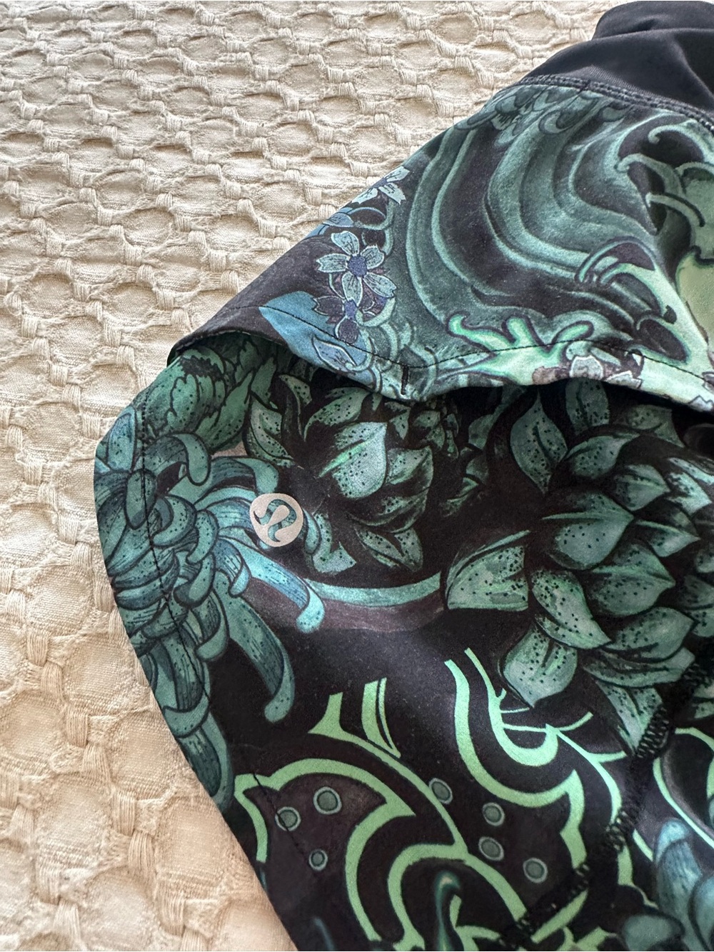lululemon athletica Black and Teal Paisley Running Shorts - Picture 3 of 4